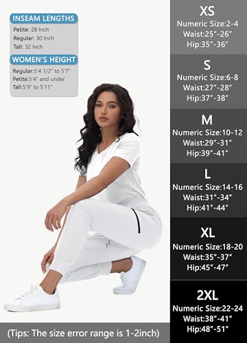 Image of MIVEI High Waisted Jogger Style Scrub Pants for Women - 8 Pockets Medical Bottoms Tapered Yoga Waistband Ribbed Ankle Cuffs