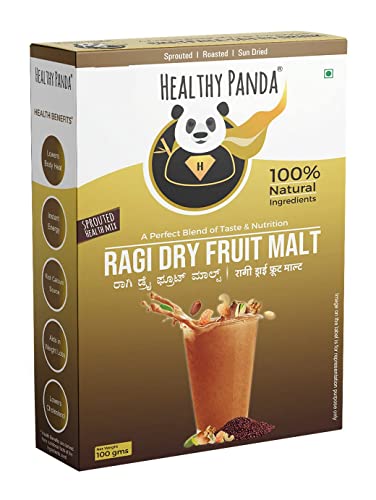 Image of HEALTHY PANDA Organic Sprouted Ragi Dry Fruit Malt (Ragi Drink) (Sprouted Millet Mix) (800 g) 100 g x 8 Pack