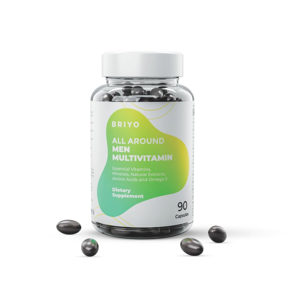 Briyo Men’s Multivitamin All Around Men Multivitamin- 38 nutrients in 1 conveniently sized capsule (Vitamins, Minerals, Natural extracts, Amino acids & more) Overall Health and Immune Support