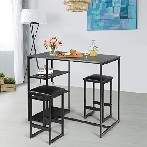 image for COSTWAY 3-Piece Dining Set, Compact 2 Chairs and Table Set, Kitchen Se