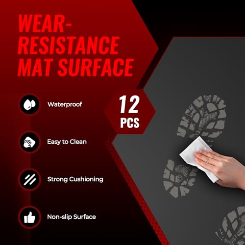 Image of SUPERJARE 0.79'' Extra-Thick Exercise Equipment Mats, 12 Pcs 48 Sq Ft Rubber Top Floor Tiles with High Density EVA Foam, Interlocking Gym Flooring for Home Gym, Workout Mat, Black