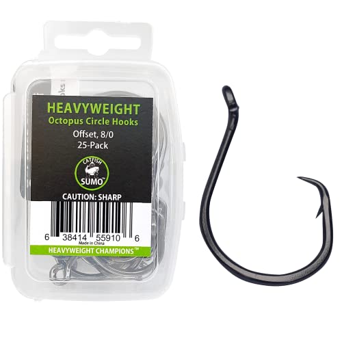 Heavyweight Catfish Hooks - Offset Octopus Circle Hooks - 25 Pack (8/0)