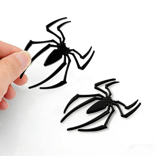 Image of 2PCS 3D Spider Emblem Car Sticker Metal Chrome Silver Spider Badges Sticker for Universal Car Vehicle, Truck, Motorcycle, RV, Scooter, SUV, Door, Window for Headphone Decorations (Black)