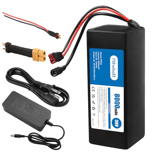 Mihobatt 36V 8Ah Rechargeable Power Pack with 42V 2A Adapter 25A BMS and Waterproof Design for 100-600W Systems