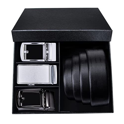 Men's Belt Genuine Leather Strap Fashion Alloy Automatic Buckle Waist for Pants Gift Box Set