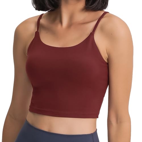 Image of Women's Strappy Stretch Sports Bra Longline Yoga Tank Top Fitness Bra Workout Camisole Crop Tops for Teen Girl