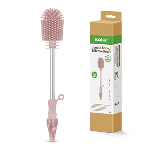 Image of Haakaa Silicone Cleaning Brush, Baby Bottle Brush, Bottle Brush Cleaner, Reusable Cleaning Brush for Haakaa Pump, Milk Storage Bags, All-Round Cleaning, Sturdy Bristles. Pink