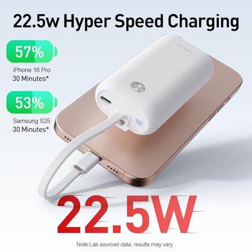 Image of iWALK Portable Charger, 10000mAh 45W PD Power Bank, USB C in&Out Fast Charging Battery Pack with Phone Stand, Travel Essential Powerbank for iPhone 17 16 15 14 13 12 Samsung S25 MacBook etc,White
