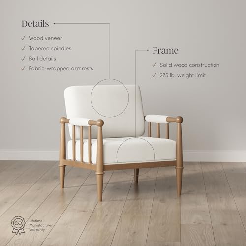 Nathan James Spencer Boucle Accent Chair, Bohemian Armchair with Solid Wood Frame and Upholstered Foam Cushion, Cream/Light Brown - view 2