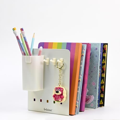 Image of Adjustable Bookend Organizer with Pen Holder | Expandable Desk Bookshelf for Office, Study, and Home | Book Rack Stand for Books, Files & Stationery (Extends Up to 17 Inches) - White