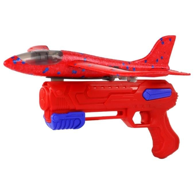 Flying Bubble Gun Toy for Kids, Airplane Shooting Toy with Water Bottle, Children's Birthday Party Favor Gift, Red