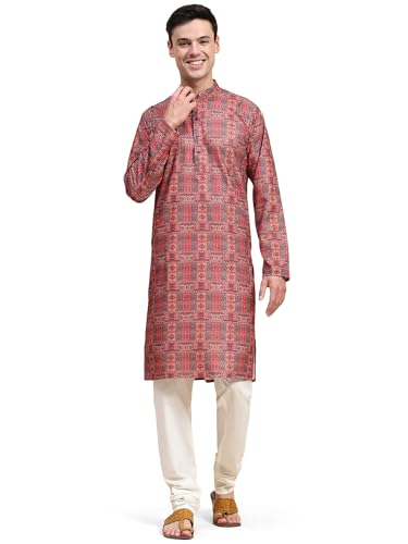 Image of SKAVIJ Men's Sequined Kurta and Pajama Set Traditional Indian Dress Maroon Medium