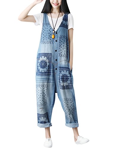 Mono de pierna ancha para mujer en denim de algodón cómodo 2
