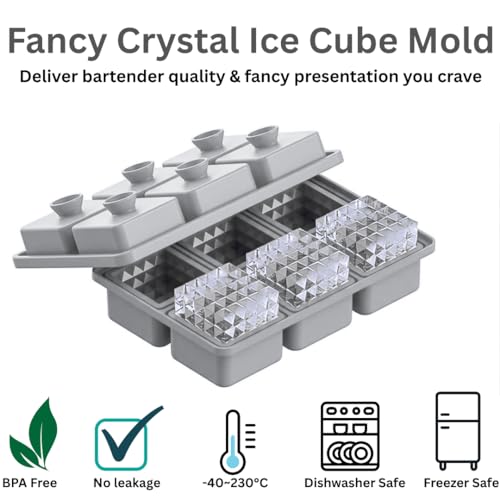 Image of Premium Large 3D Crystal Square Ice Cube Tray, Silicone Molds for Chilling Drinks, Chocolates, Juice, Jelly and Many More. (Gray)