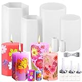 Silikonform Kerze, 6 Stück Kerzenform Silikon, Kerzen Selber Machen Formen, mit 50 Kerzendocht, Kerzenformen zum Gießen, für Duftkerzen Handgefertigte Seife und Handwerk Ornamente