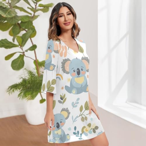 Robe hawaïenne manches 3/4 imprimée vêtement été col V léger