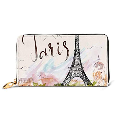 Preisvergleich Produktbild JHGFG Mode Handtasche Reißverschluss Brieftasche Vektor Hand gezeichnete Illustration Eiffelturm Telefon Kupplung Geldbörse Abendkupplung Blockieren Leder Brieftasche Multi Card Orga