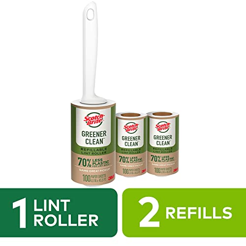 Scotch-Brite Greener Clean Lint Roller, Reusable Lint Rollers For Clothes, Furniture, And Pet Hair, Tidy Up Fabrics With A More Sustainable Fuzz Remover, 1 Roller, 2 Refills #TOP1