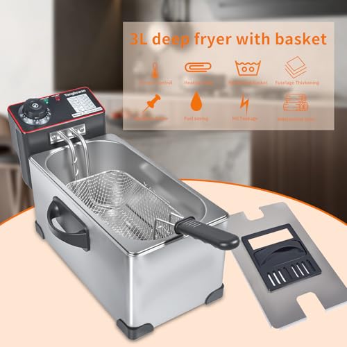 Deep Fryer with Basket, Yangbowan 3L 1300W Small Deep Fryers for Home Use,Fryer Pot with Temperature Control,View Window Lid,Stainless Steel Body Electric Deep Fryer Pot for Restaurant - Image 6