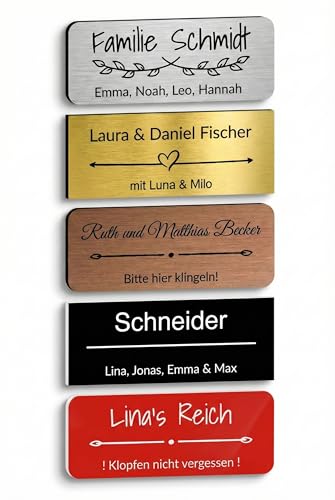 Generisch Personalisiertes Türschild/Klingelschild (1 Stk.) – Selbstklebend, Wetterfest & UV-beständig, Namensschild mit Gravur für Haustür, Briefkasten, Klingel, Made in Austria