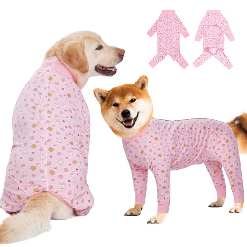 Image of Recovery Suit for Large Medium Dogs After Surgery, Soft Breathable Anti Licking Dog Onesie E-Collar & Cone Alternative, Pet Bodysuit for Preventing Hair Loss Full Cover Wound(2XL, Pink Bunny)