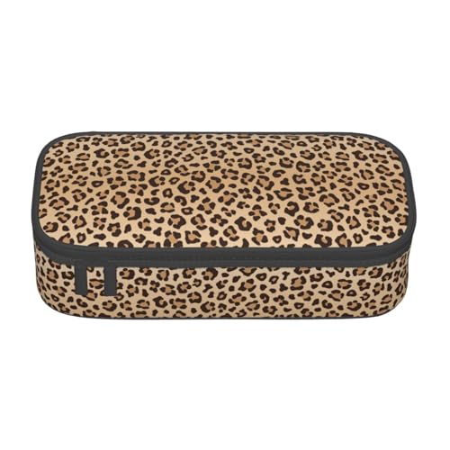 Image of Perinsto Brown Leopard Print Pencil Case Big Capacity Multi Compartment Stationery Box Pencil Pouch Holder Desk Organizer For School Office Home