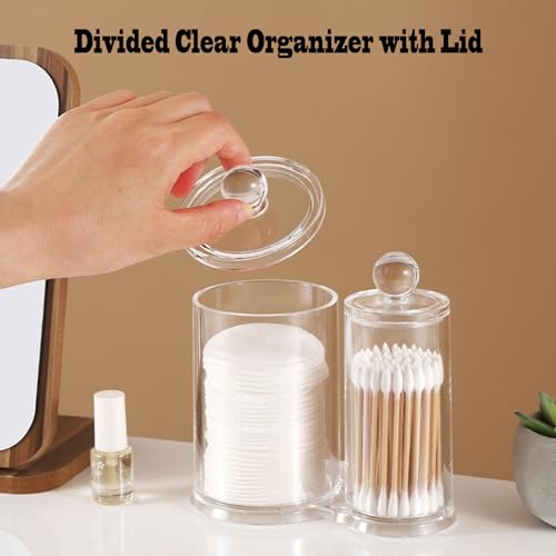 Image of Qtip Holder Clear Round Container Cotton Ball Swab Holder with Lid Make Up Brush Holder Bathroom Organizer Acrylic Organizer for Cotton Ball and Swab Round Pads Hair Accessories Clear Apothecary Jar