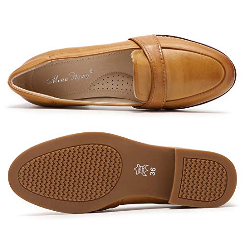 Image of Mona flying Women's Leather Dress Penny Loafers Slip On Flats Office Shoes