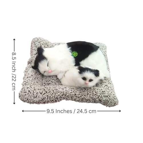 Image of Realistic Sleeping Cat Plush - Mother & Kitten Set, Soft Decorative Toy for Kids, Home & Car Decor, 25 x 20 cm (Black&White)