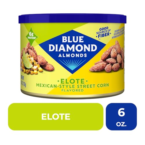 Image of Blue Diamond Almond Elote Style Mexican Street Corn Flavored Snack Nuts, Non-GMO, Kosher, No Gluten Ingredients or Artificial Flavors, Great Size for On-The-Go, Lunch, Kids and Adults, 6 oz. can (Packaging may vary)