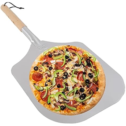 14 Inch Aluminium Pizza Paddle Peel with Wooden Handle - Baking & Serving Pizza Cover