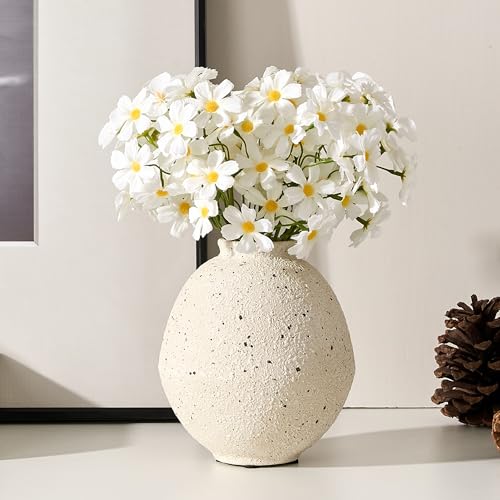 PORCER Florero rústico de cerámica, 6.22 pulgadas, bonito bohemio para decoración del hogar, jarrón de terracota de granja para sala de estar, mesa, estante, decoración de mantel, granja, punto sésamo