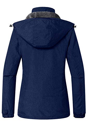 Wantdo Women's Waterproof Ski Jacket Fleece Winter Warm Parka Snow Coat Dark Blue XXL