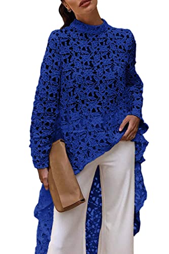 PRETTYGARDEN Women's Long Sleeve Round Neck High Low Asymmetrical Irregular Hem Casual Tops Blouse Shirt Dress