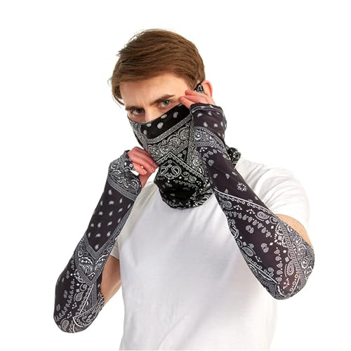 Unisex UV Protection Neck Gaiter Sun Arm Sleeves Set, Ice Silk Neck Gaiter, Cooling Arm Sleeve, Bandana for Hiking