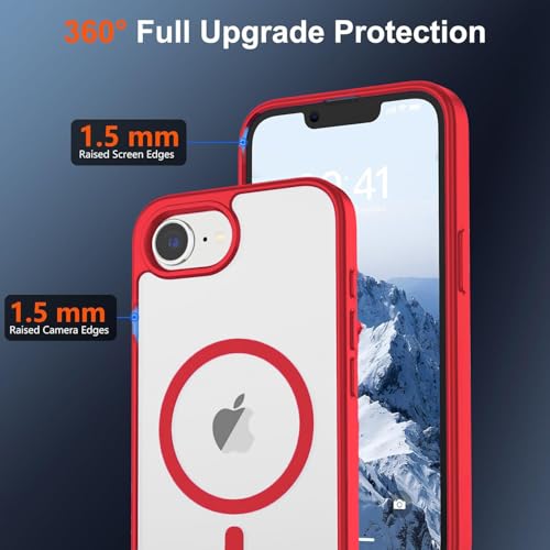 Image of DIZORO Compatible iPhone 17e / iPhone 16e Case,Compatible with MagSafe, Non Yellow Military-Grade Drop Protection & Hard PC Back Cover Slim Transparent Anti-Scratch Shockproof Phone Case - Red