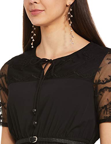Image of EASYBUY Women's Dobby Georgette Fit and Flare Below The Knee Dress (SU20EX10LW Black L)