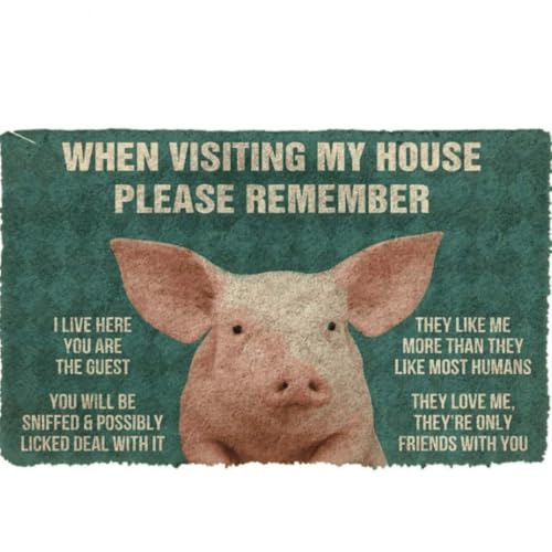 ���փ}�b�g �؂̉Ƃ̃��[�����o���Ă����Ă������� �؍D���̂��߂̖ʔ����a�����v���[���g 50×80cm doormat Please Remember Pigs House Rule Funny Birthday Gift For Pig Lovers