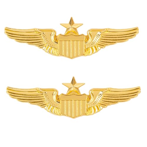 ZYWQ Pin de Alas de Aviador de Metal, Insignia de ala de Piloto Senior Dorada para Uniforme Profesional y Cosplay