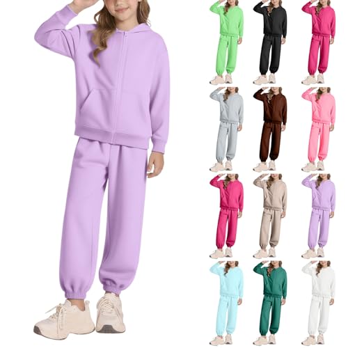 Boys Girls' Sweatsuit Set 2 Piece Fleece Zip Up Hoodie+Jogger Sweatpants Cozy Activewear Clothing Set for Kids Fall Winter