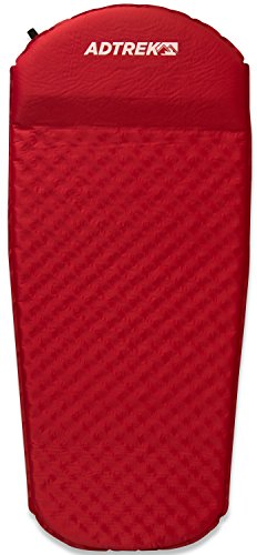 Adtrek Red 3/4 Length Single Self Inflating Camping Mat Mattress With Pillow 3cm