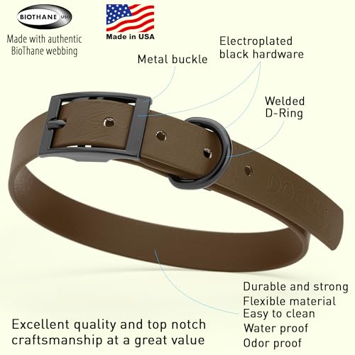 Image of Dogline Biothane Waterproof Dog Collar Strong Coated Nylon Webbing with Black Hardware Odor- Proof for Easy Care Easy to Clean High Performance Fits Small Medium or Large Dogs, Dark Chocolate Brown