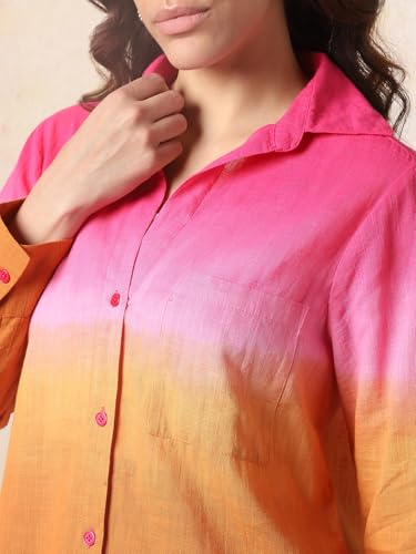 Image of HIGH Star Oversized Ombre-Dyed Cotton Shirt for Women | Stylish Tops for Women | Comfortable and Trendy Casual Shirt