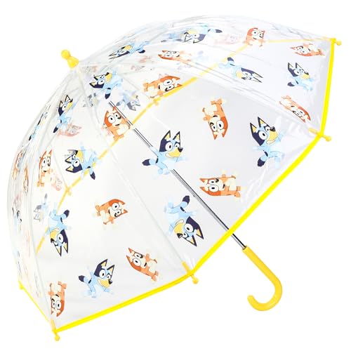 TDL Kids Bluey Umbrella Yellow Lightweight Windproof Dome Umbrella for Boys and Girls 69cm Clear POE Transparent Canopy with Easy Grip Hook Handle Small & Compact for Toddlers