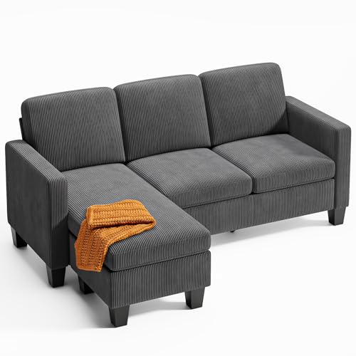 Xbro Ecksofa L-Form Sofa 3-Sitzer mit Chaiselongue, kleines Ecksofa aus Leinen-Baumwoll-Mischgewebe, Cord Cloud Sofa, 188 x 136,5 x 89 cm, Dunkelgrau Xbro Ecksofa L-Form Sofa 3-Sitzer mit Chaiselongue, kleines Ecksofa aus Leinen-Baumwoll-Mischgewebe, Cord Cloud Sofa, 188 x 136,5 x 89 cm, Dunkelgrau