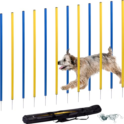 dobar® 50807 Agility Slalom Kit d'agility 12 pièces pour Chiens – Barres de Slalom Bicolores pour l'entraînement – Entraînement de dextérité en kit...
