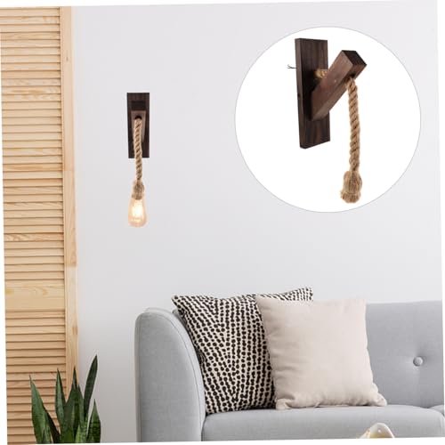 Aplique de pared de madera y cuerda DOITOOL con lámpara de iluminación cálida 6