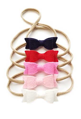 Baby bows and headbands - Newborn to toddler baby girl merino felt bows - SET of 5, MADE IN USA2