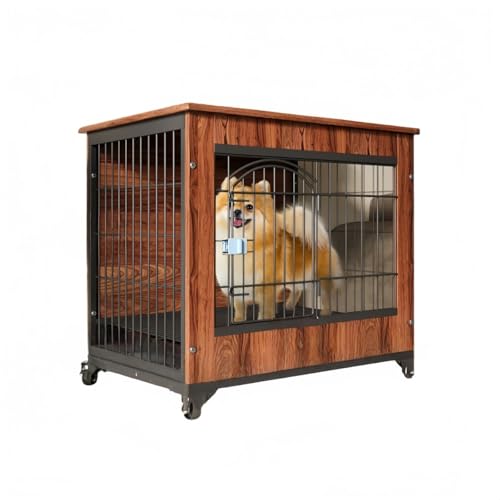 samchu木製室内ケージ/ドッグボックス装飾サイドテーブル兼用モデル小型中型犬用可動トレイ現代的多機能です (クルミ色,78*55*72.5cm)