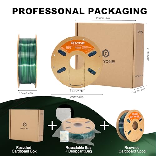 Image of ERYONE Silk Tri Color PLA Filament 3D Printer 1.75mm + /- 0.03mm, Multicolor Filament Tricolor PLA 1KG(2.2lbs) Cardboard Spool, Dark Green & Midnight Blue & Black
